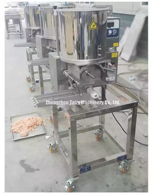 Meat patty-forming machine